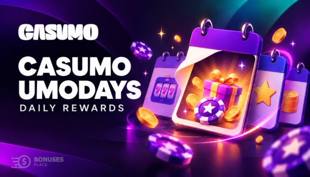 Casumo Umodays daily rewards illustrated with calendar cards, a gift box and casino chips.