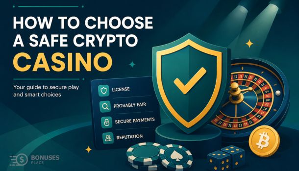 Illustration combining crypto security with casino symbols like dice and slots to represent safe crypto gambling.