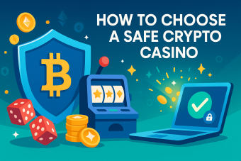 Illustration combining crypto security with casino symbols like dice and slots to represent safe crypto gambling.