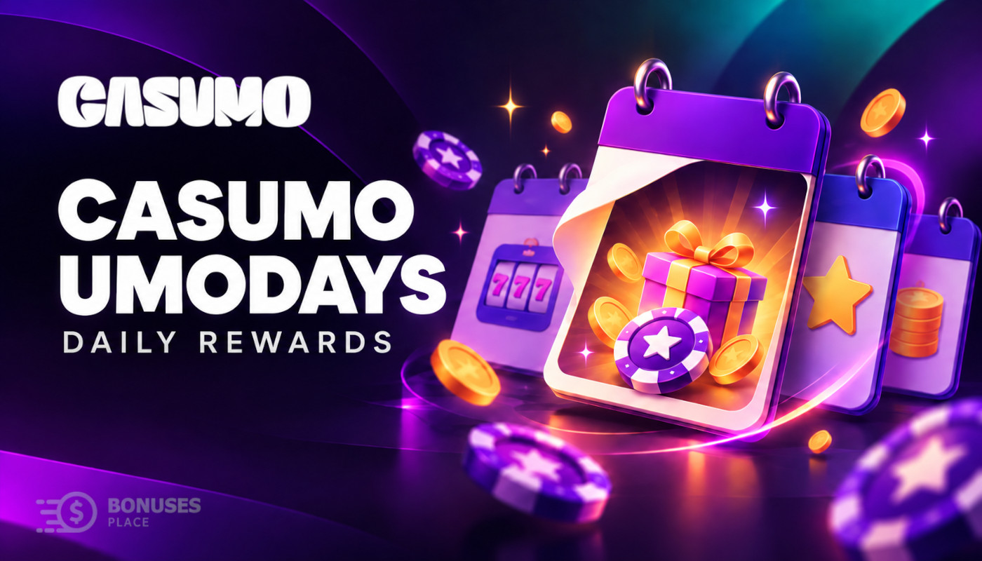 Casumo Umodays daily rewards illustrated with calendar cards, a gift box and casino chips.