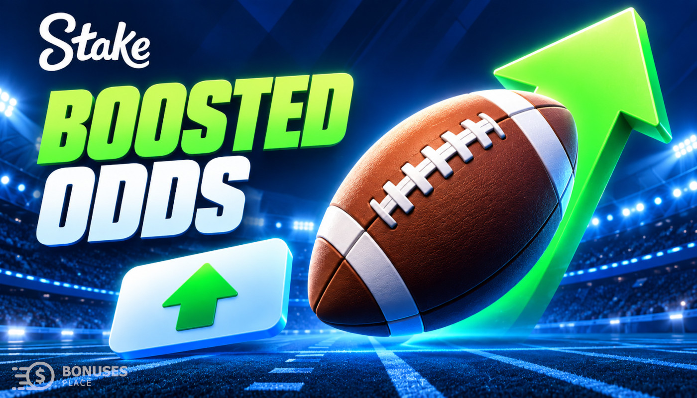 Stake NFL Boosted Odds 2026-27 graphic with an American football and upward arrows
