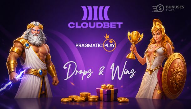 Cloudbet Drops and Wins Pragmatic Play promotion visual with mythological characters and rewards