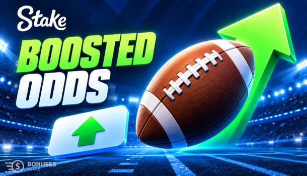 Stake NFL Boosted Odds 2026-27 graphic with an American football and upward arrows
