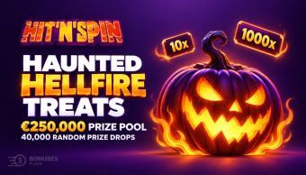Halloween pumpkin and prize multiplier tiles illustrating HitnSpin’s Haunted HELLFIRE Treats campaign.