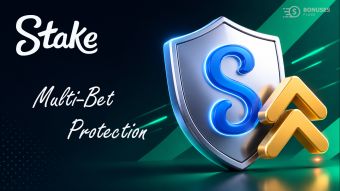 Stake Shield multi bet protection with shield icon and fixed payout concept